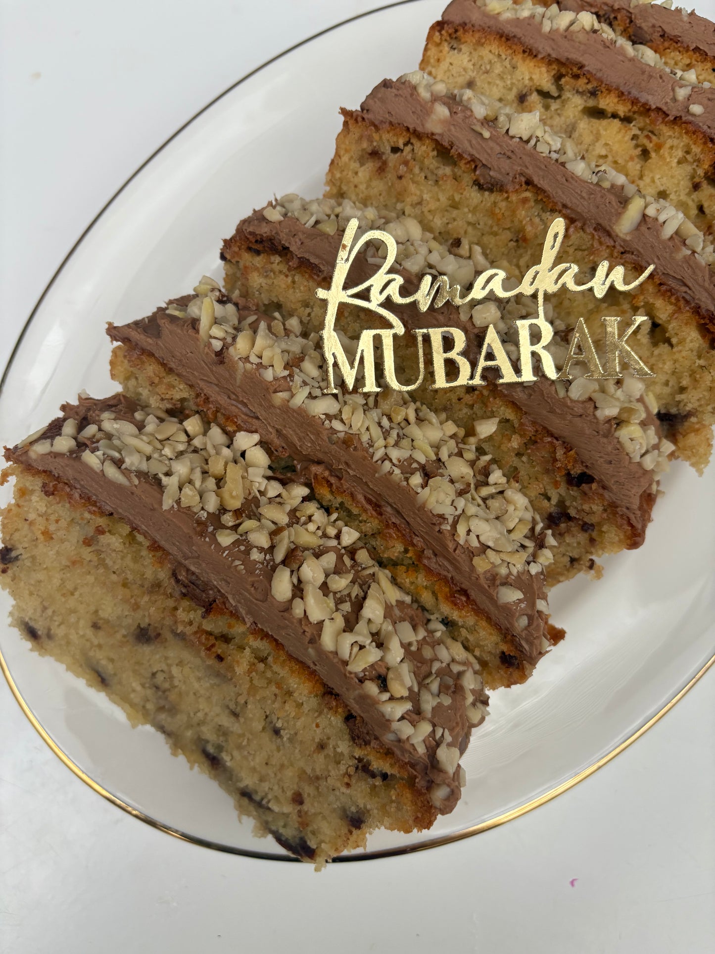 Chocolate Chunk Banana Loaf Cake with whipped ganache and mixed nuts ❤️